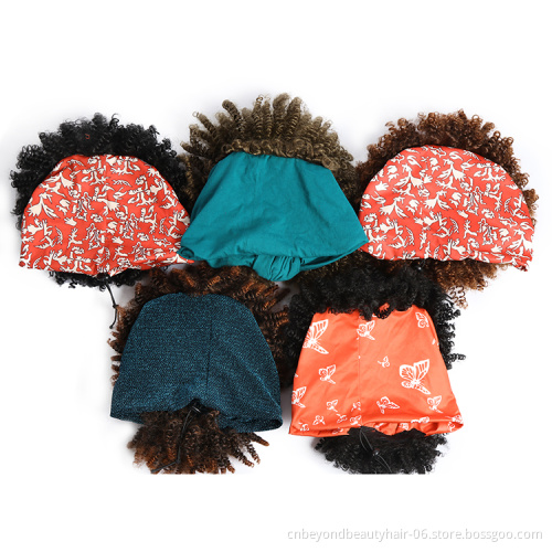Short Afro Curly Headband Wigs with Bangs for Black Women Synthetic Wig Kinky Curly Wigs with Heat Resistant Synthetic Fiber